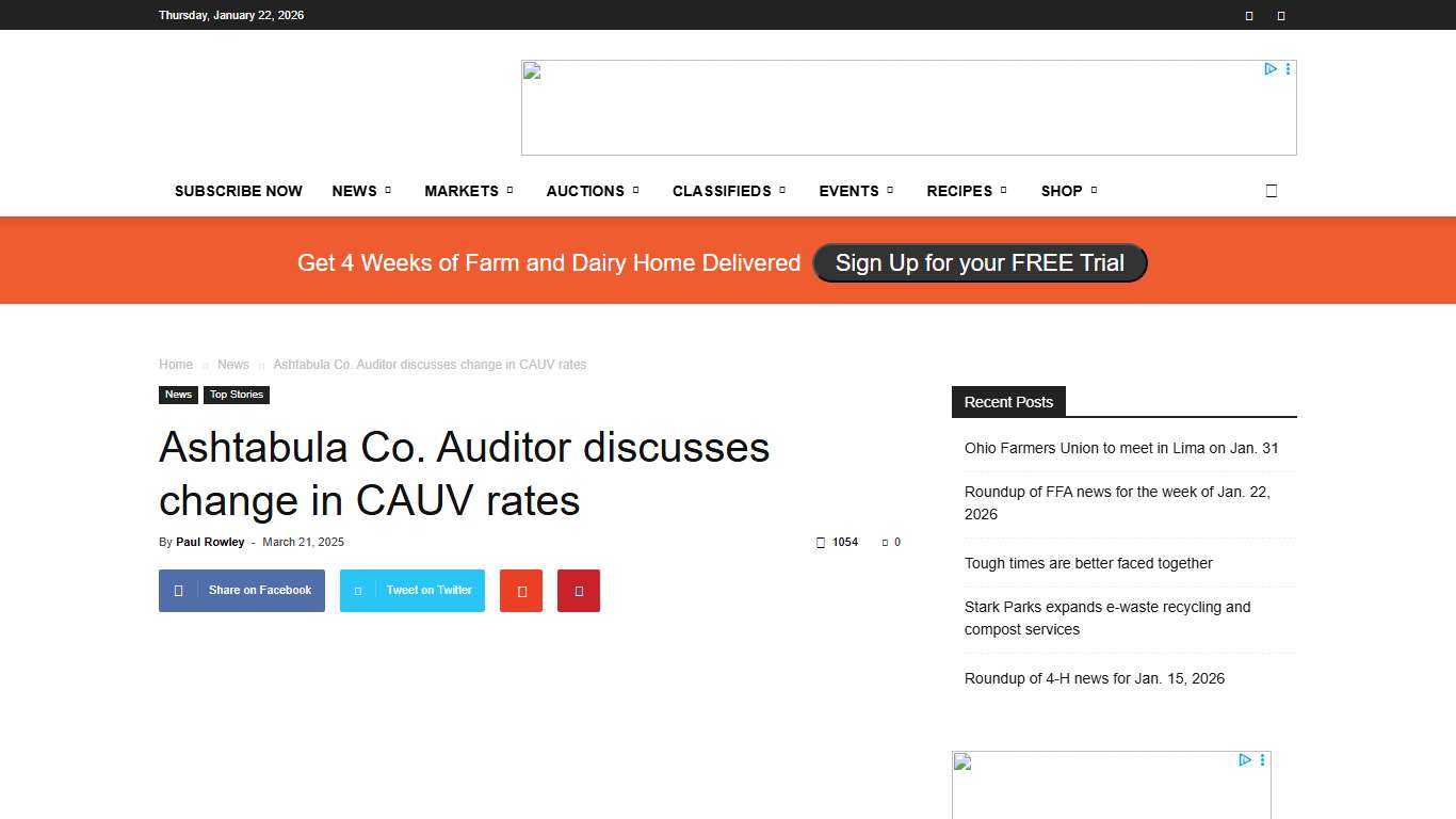 Ashtabula Co. Auditor discusses change in CAUV rates